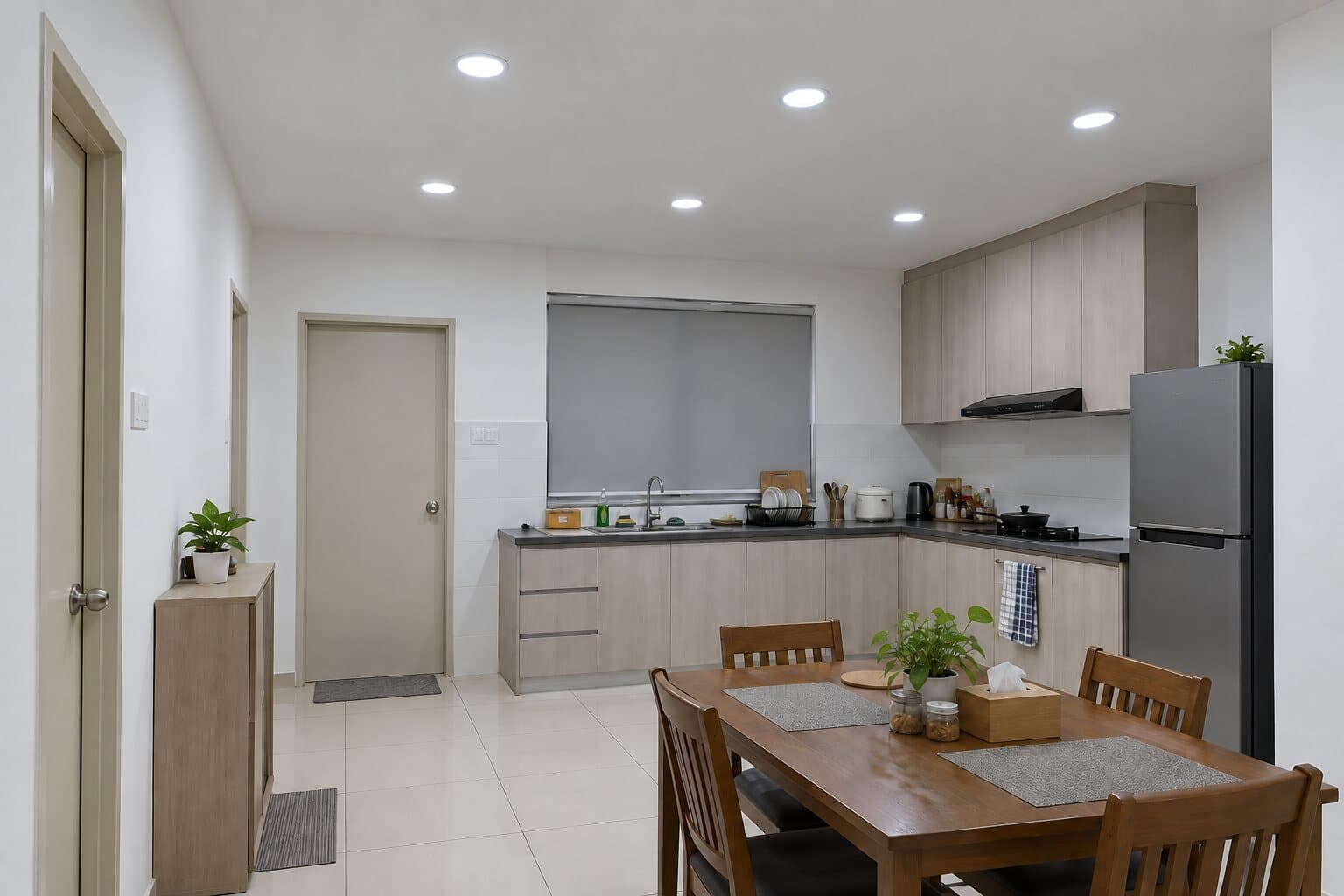 Recessed downlight shown in a room, illustration