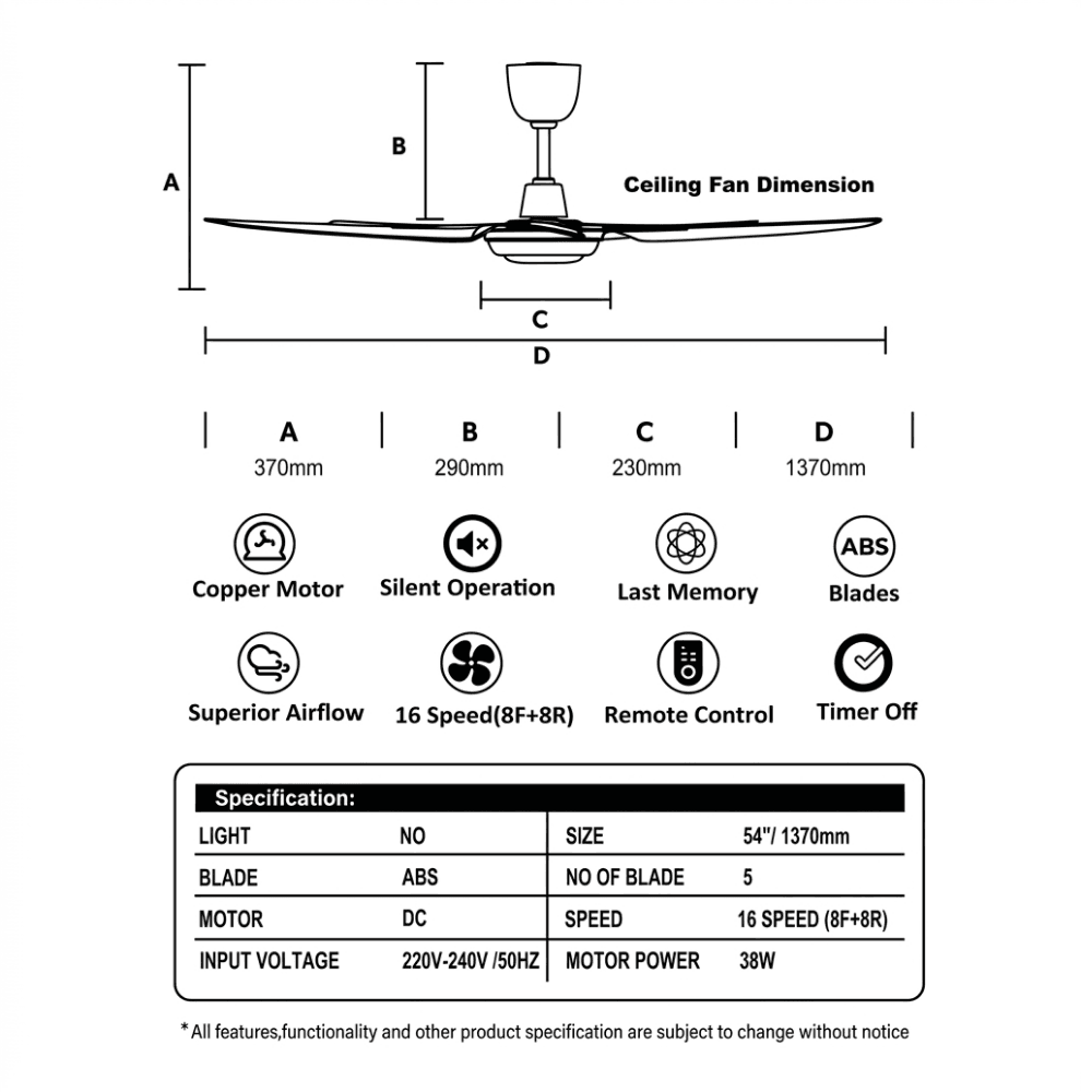 DC Ceiling Fan 54", thumb 2