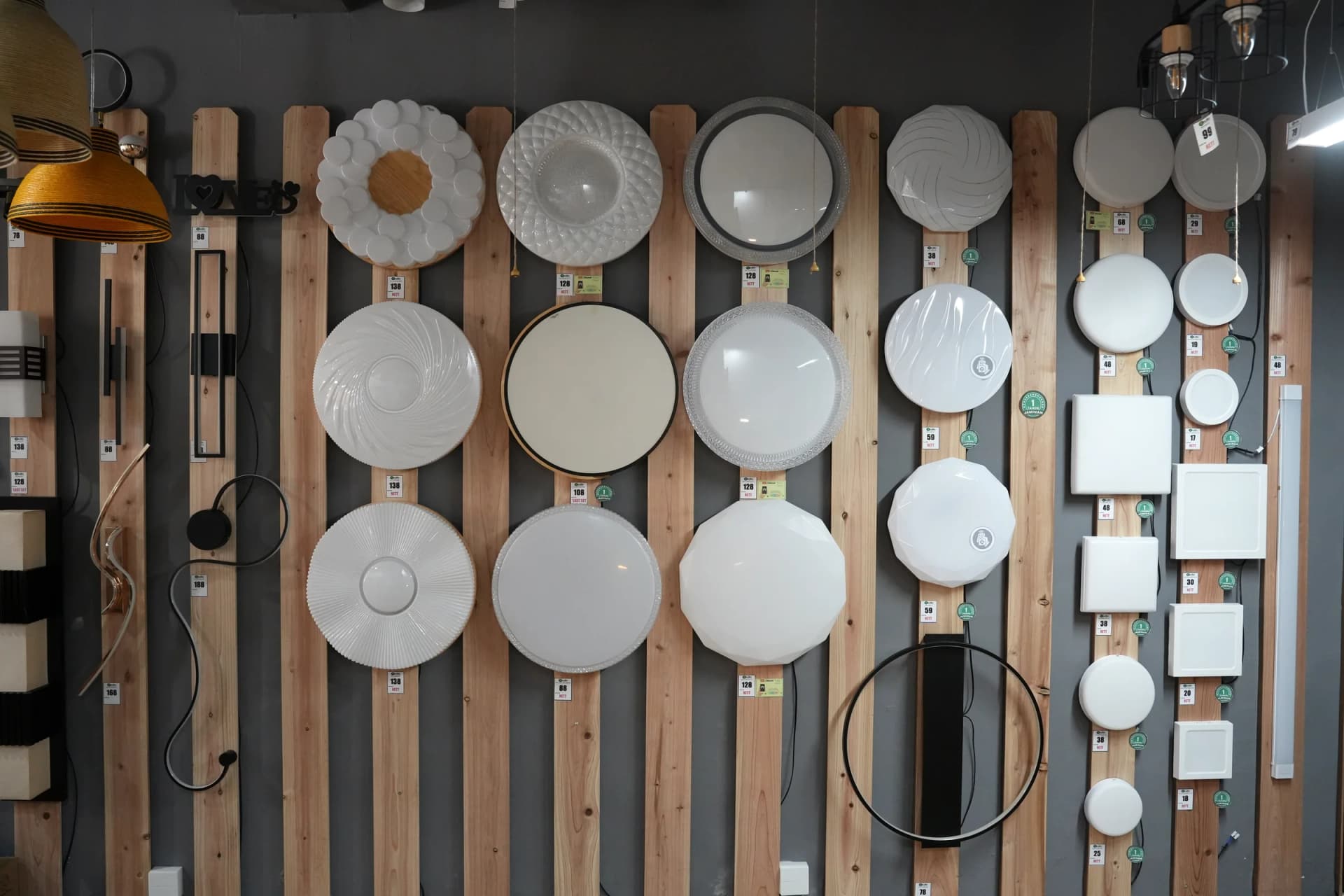Ceiling lights with prices displayed at Osdin Lighting